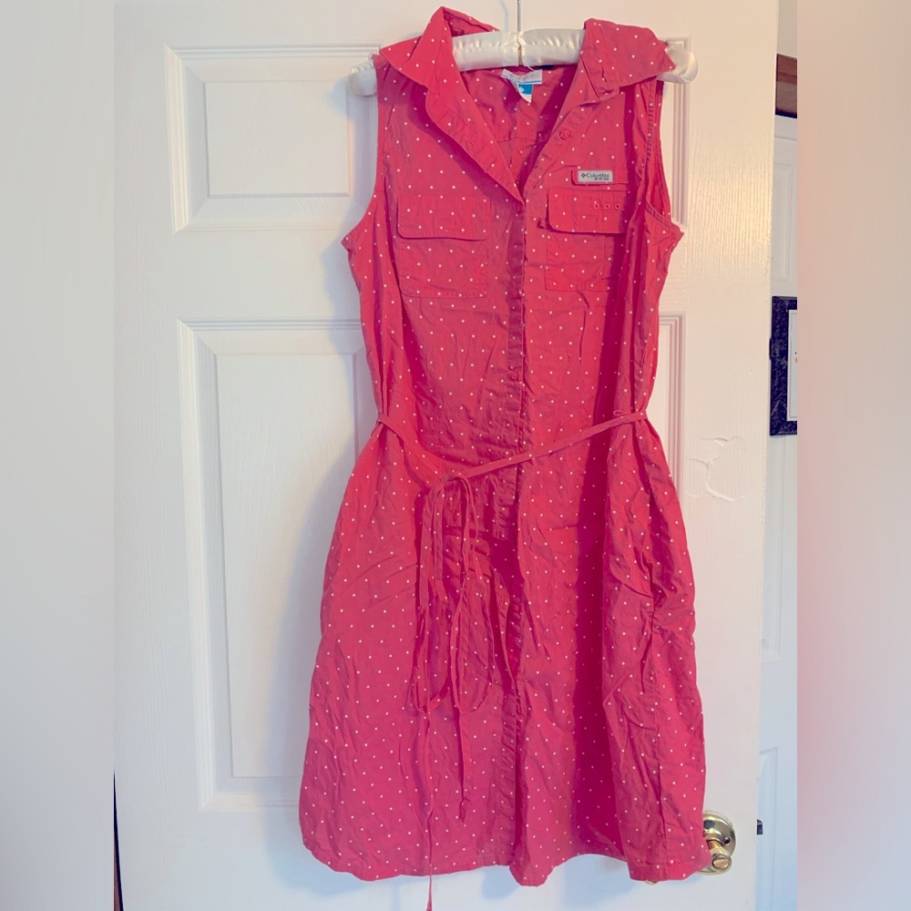 Columbia pink polka dot dress size large GUC